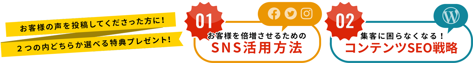 お客様の声を投稿してくださった方に! 2つの内どちらか選べる特典プレゼント!