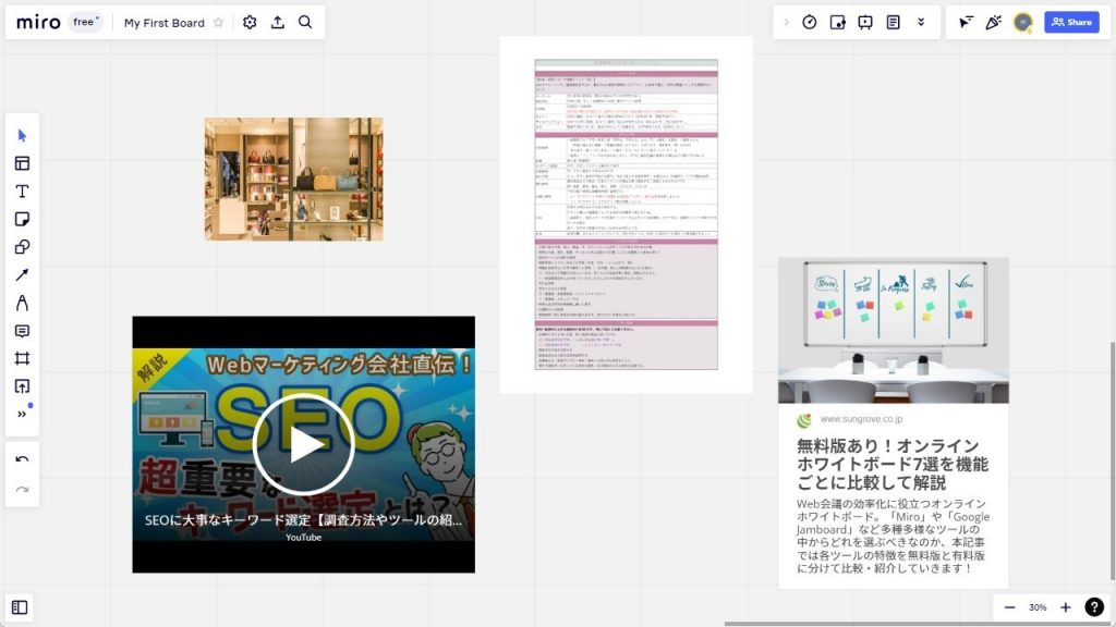 Miroに色んな画像ファイルを貼り付けるイメージ