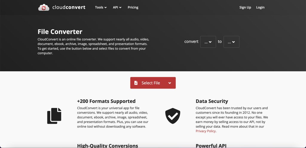 CloudConvertのサイトトップ