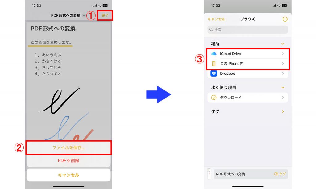 iPhoneメモアプリで作成した「メモ」をPDF化する方法3