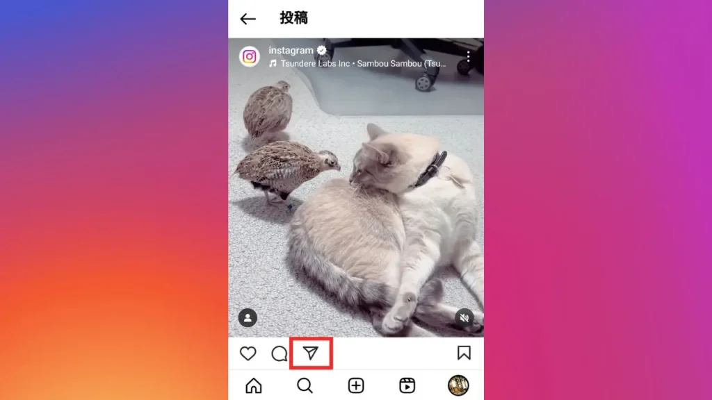 Instagram(インスタグラム)のストーリーズ・リール・フィードの画面からDM(ダイレクトメッセージ)を送る方法①