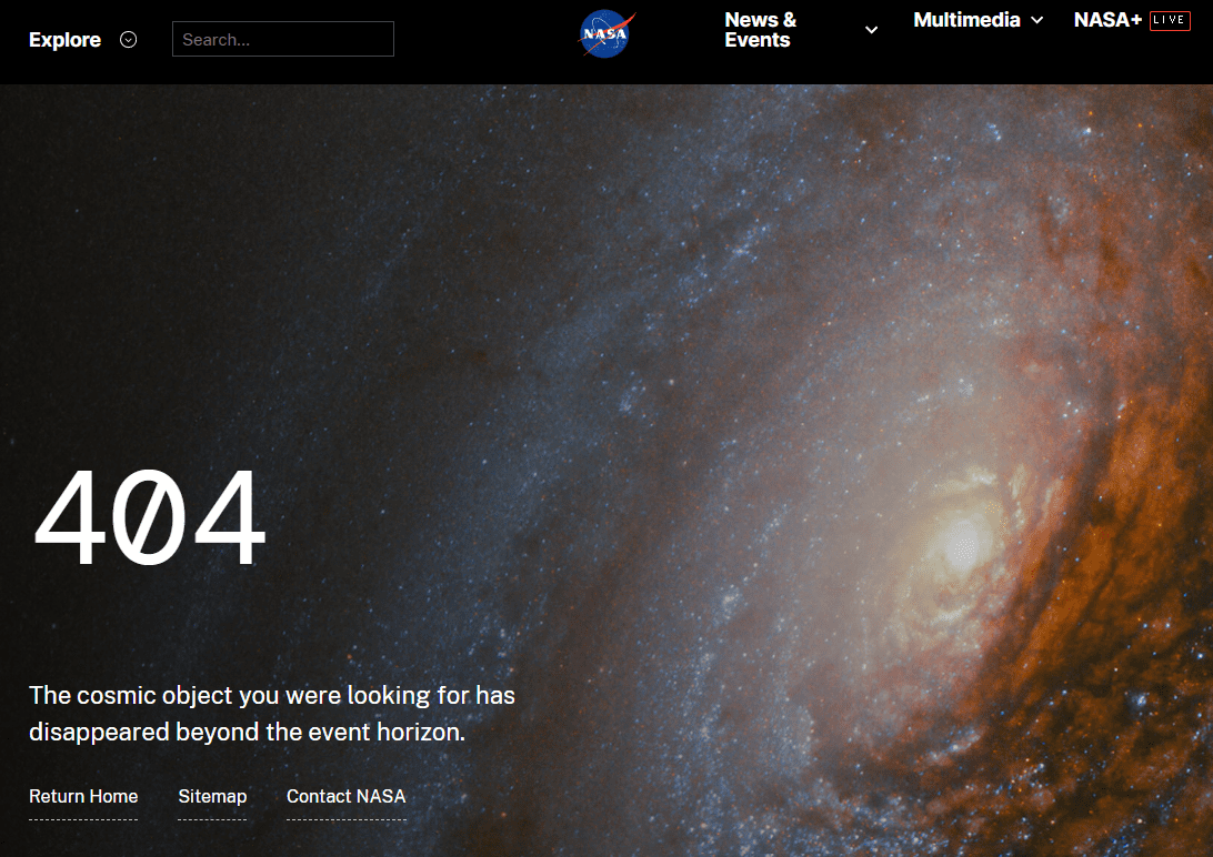 NASAの404エラーページ