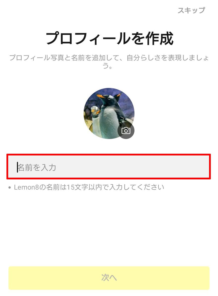 Lemon8プロフィール作成録画面