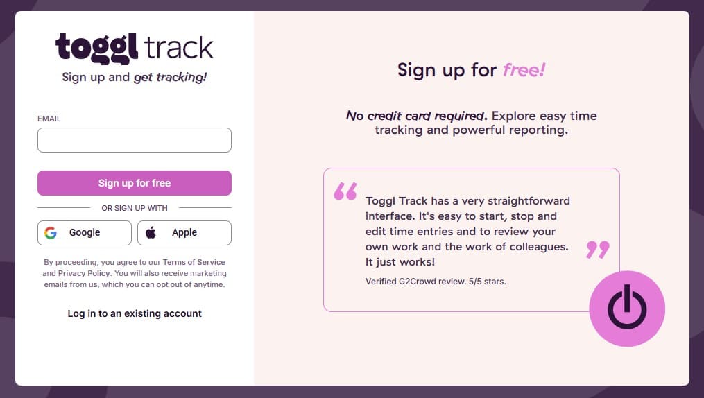 Toggl Trackのアカウント作成方法2