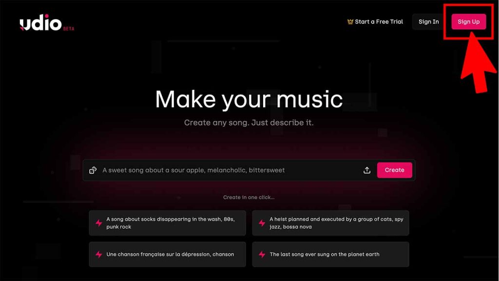サービスサイトの「Sign Up」をクリック