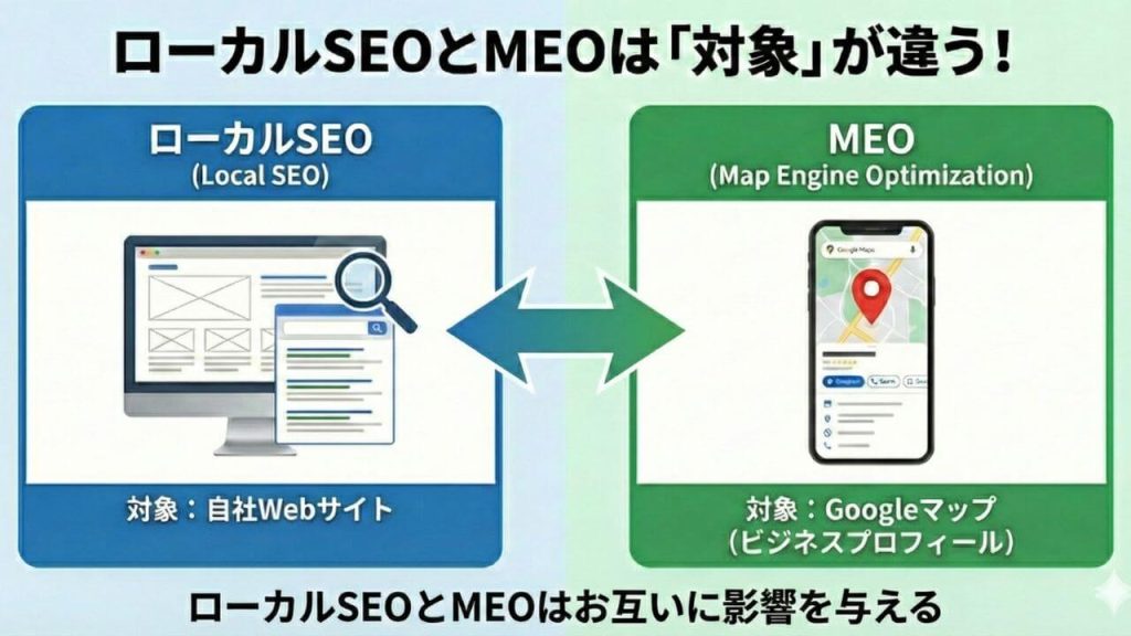 ローカルSEOとMEOとの違いの説明画像