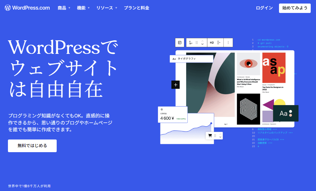 WordPress.comのサイトトップ