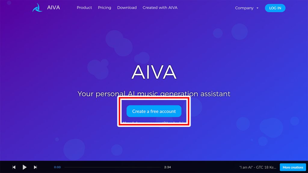 公式サイトにアクセスして「Create a free account」をクリック